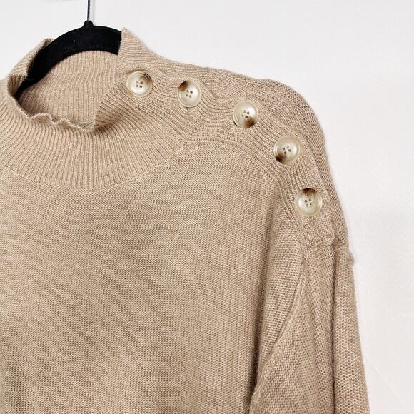 New Lush Small S Brown Latte Side Button Mock Neck Sweater Pullover Wool Blend - Picture 3 of 7